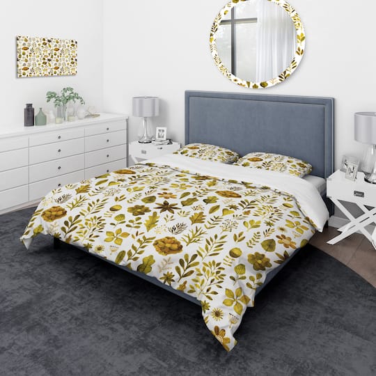 Designart 'Watercolor Texture with Flowers & Plants' Modern & Contemporary Bedding Set